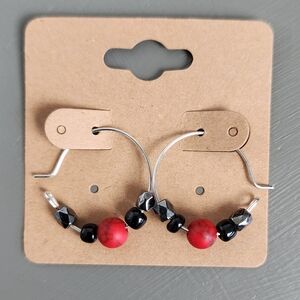 Free w/purchase Black and red beaded hoop earrings